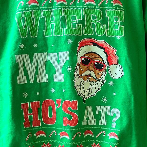 Gildan Santa Claus WHERE MY HOS AT? Cheeky Ugly Christmas Sweatshirt Size L NWOT - Picture 2 of 4